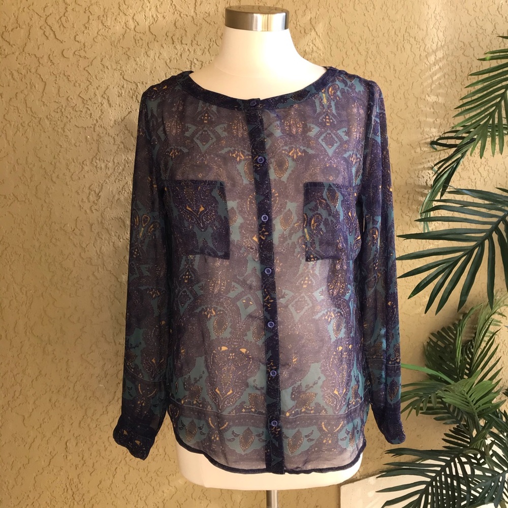 UO Ecote Sheer Button-Up Blouse